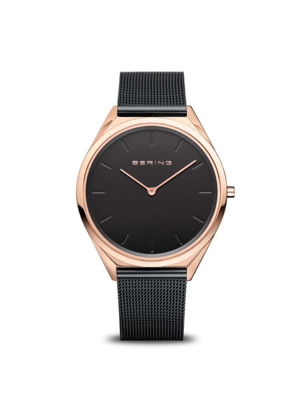 Bering rose gold and black watch